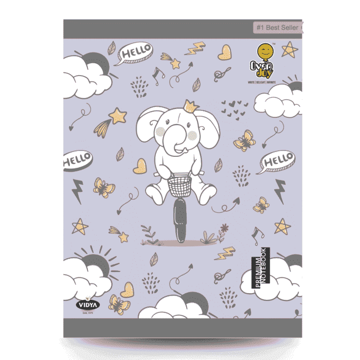 Overjoy Premium Square Ruled Notebook – Elephant Fantasy Theme, 12mm Ruling, 84 Pages, Eco-Friendly School Notebook for Kids